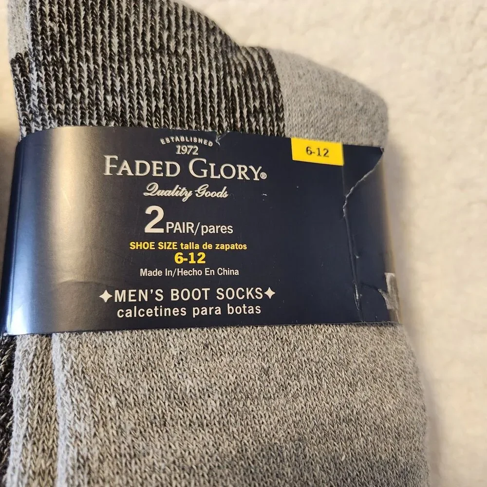 Mixed Lot of 4 Pairs Mens Faded Glory Gray Winter Boot Socks Size 6-12 NEW